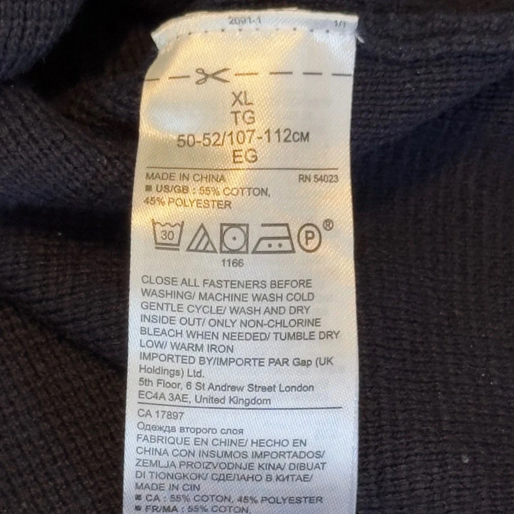 Banana Republic Mens XL Full Zip Cardigan Sweater Navy Blue Gray‎ Mock Neck Knit
